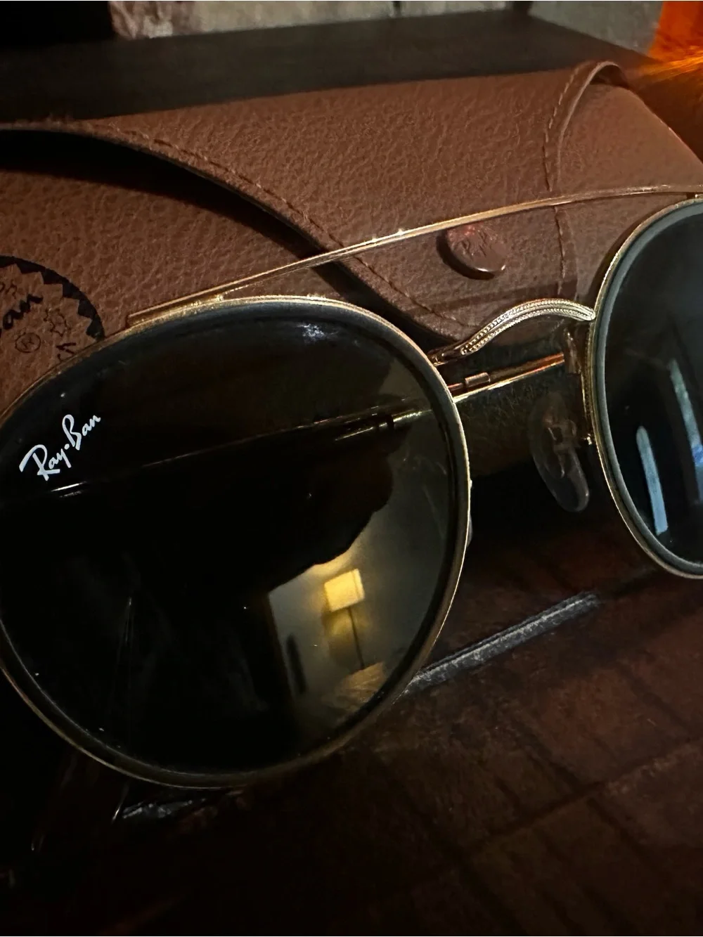 Ray-Ban Round Double-Bridge Gold Frame Sunglasses